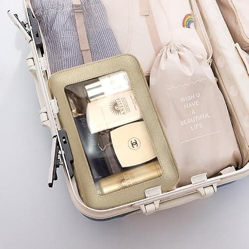 LETGO Clear Makeup Bags, TSA Approved Toiletry Bag with Zipper, Clear Makeup Organizer Fit Carry-on Travel Essentials,Clear Cosmetic Bags for Women Men (O-Gold) thumbnail 6