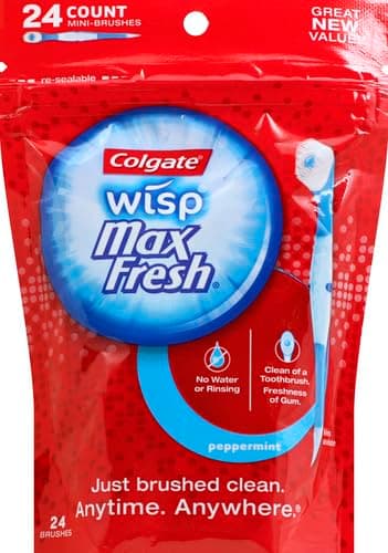 Colgate MaxFresh Wisp Disposable Mini Toothbrush, Built-in Freshening Bead, Peppermint Flavor for Instant Fresh Breath, No Water Required, Perfect for Travel and Braces, 24 Count thumbnail 2
