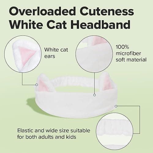 I DEW CARE Face Wash Headband - White Cat | Adorable Design, Perfect for Washing & Cleansing, Makeup and Spa, Bath, Skincare, Quick Dry, Soft & Fuzzy, Non Slip, Reusable, Teen Girls Stuff thumbnail 5