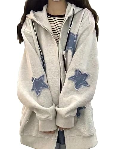 Fronage Y2K Zip Up Jacket for Women Star Graphic Oversized Hoodies Aesthetic 90s Gothic Sweatshirt Clothes Men - Image 1