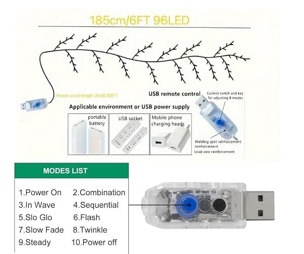 Cherry Tree Branch Lights USB Powered Blossom Branch Decoration Night Lights for Wall,Cherry Enchanted Willow Vine Lights for Bedroom Wall Doors Windows Wedding Christmas Holiday (42 inch (48 Lamps)) thumbnail 4