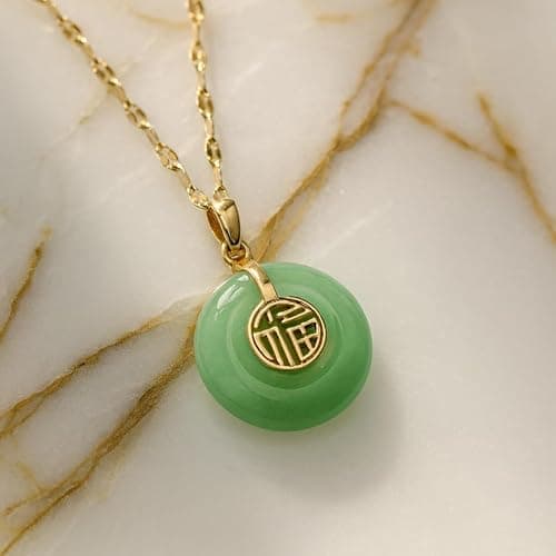 emmandsophie Green Jade Necklace | Authentic Good Fortune Pendant | Brushed Matte Finish | Unique Modern Design | Vintage Style Jade Necklace | Women's Jewelry Gift| Jade Necklaces for Women thumbnail 5