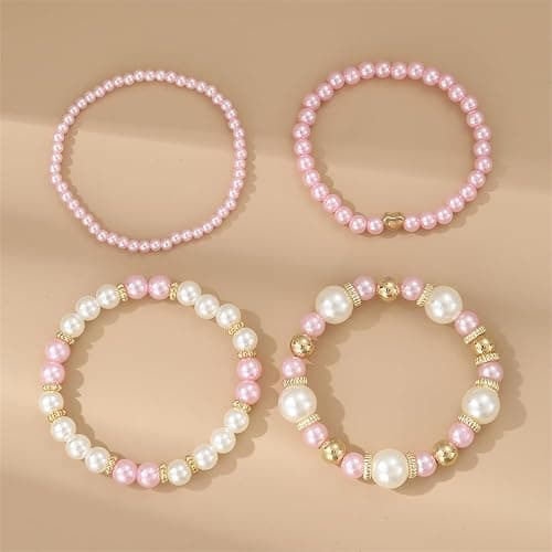 COLORFUL BLING Layered Pearl Stretch Bracelets Set for Women Daisy Flower Heart Star Simulated Pearl Stackable Elastic Bracelets Chunky Beaded Ball Adjustable Multilayer Bangles Wedding Jewelry Gift thumbnail 3