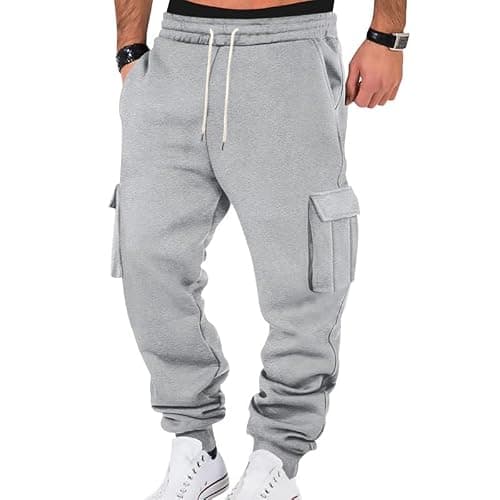 TRFIC Mens Fleece Cargo Sweatpants Heavyweight Elastic Waist Pants with Pockets Baggy Drawstring Jogger Pants - Image 1