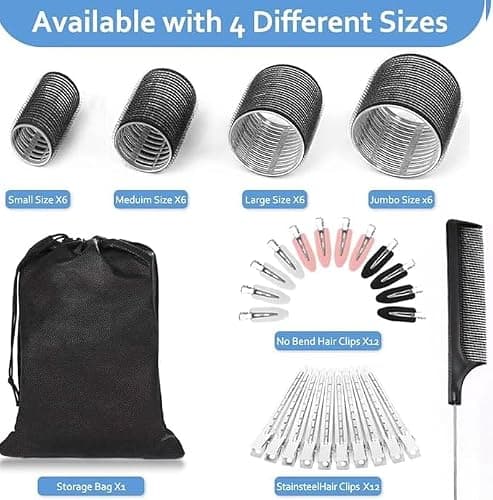 Hair Rollers Set-50PCS,Hair Rollers with Clips- eco-friendly Nylon Material,4-sizes for Various Curls - Perfect for Styling and Volume,60 45 36 25mm/24pc Curlers rollers & 24pc Curl Clips thumbnail 2