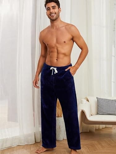 Vulcanodon 2 Pack Mens Plush Warm Pajama Pants, Fluffy Soft Fleece Sleep Pant with Pockets Lounge Pj Bottoms for Men thumbnail 3