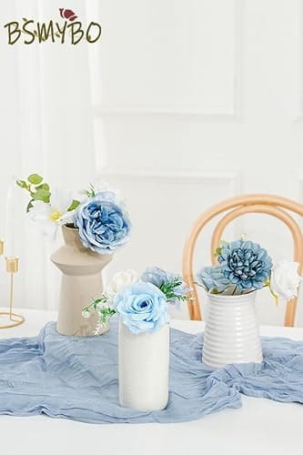 Artificial Blue Flowers Combo Box Set Baby Blue Rose Flowers Bulk Mix Dusty Blue Dahila Peonies Fake Silk Light Blue Flower Bouquets for Wedding Bridal Shower Table Centerpieces Home Party Decor thumbnail 5
