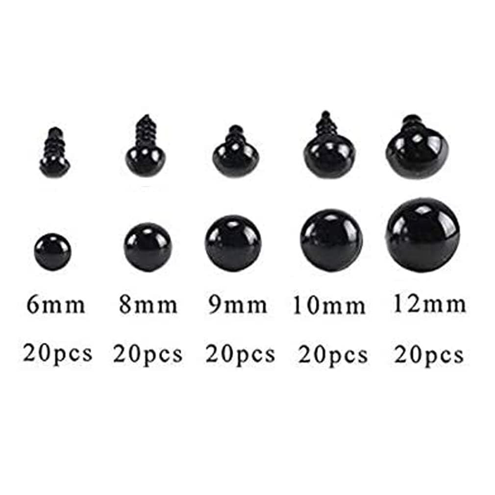 Haobase 100pcs 6-12mm Plastic Safety Eyes Black Solid Eyes with Washers for Teddy, Bear, Doll, Puppet and Crafts thumbnail 3
