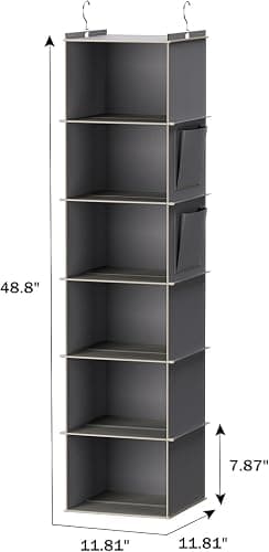 YOUDENOVA Hanging Closet Organizer and Storage, 6-Shelf Closet Hanging Storage Shelves, Grey - 1 - Grey thumbnail 3