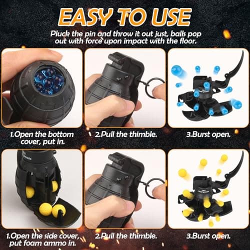 Tomatong Toy-Hand Grenade for CS Battle Game,with 9 Foam Ammo Model Tactical CS-Grenade Fun Impact Gel Toys Halloween Outdoor Sport for Age 14 Years Old and up and Adults,Black thumbnail 4