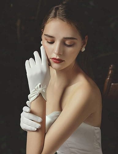 QRBTSCL Women's Short Satin Gloves Wrist Length Dress Gloves for Wedding Opera Party 1920s Stretchy Glove thumbnail 3