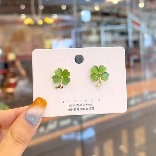 St Patricks Day Earrings for Women, Trendy Statement Four Leaf Clover Shamrock Earrings Stud, St Patricks Day Outfits & Shirt Accessories for Women thumbnail 5