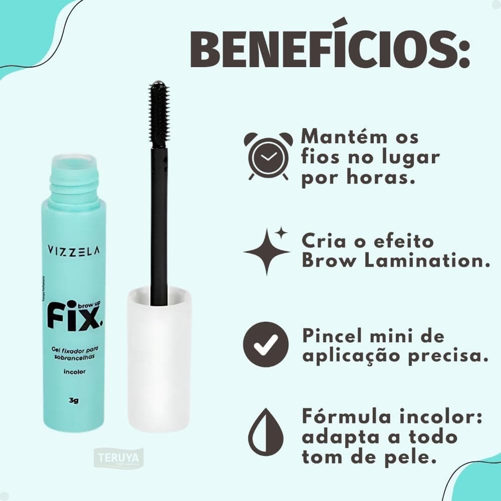 Brow Up Fix Gel Fixador de Sobrancelhas Vizzela Brow Lamination C/Pincel Preciso thumbnail 2