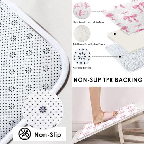 Arttown Pink Bows Bathroom Set with Shower Curtain and Rugs and Accessories, Aesthetic Polka Dot Watercolor Girly Shower Curtains, Modern Bathroom Decor 4 Pcs thumbnail 3