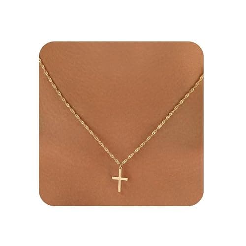Cross Necklace for Women Girls Trendy,Dainty 14K Gold Silver Plated Minimalist Cross Choker Pendant necklaces Non Tarnish, Cute Simple Faith Jewelry Gifts for Easter, Baptism, Christian, or First Communion - Image 1