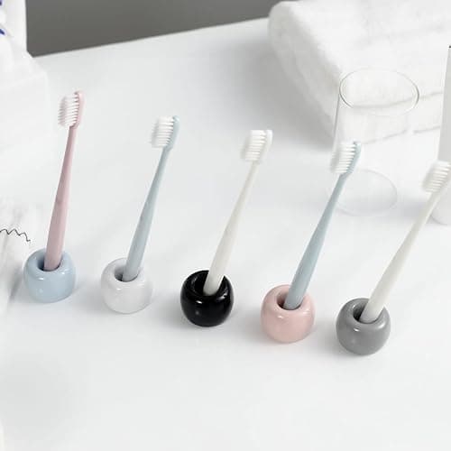 JMScape Mini Ceramic Couple Toothbrush Holder, Hand-Made Bathroom Toothbrush Holder, Electric Toothbrush Head Holder and Office Pen Holder 2-Piece Set (Pink) thumbnail 7