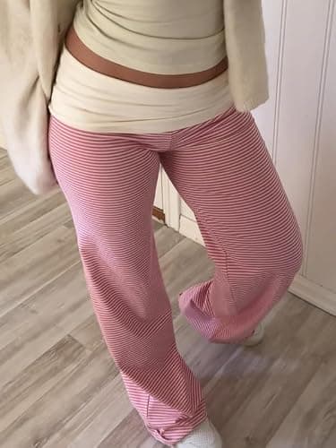Women Y2k Fold Over Lounge Pants Comfy Wide Leg Stretch Yoga Pants Low Rise Skinny Sweatpants thumbnail 2