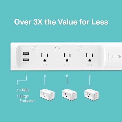 Kasa Smart Plug Power Strip by TP-Link (KP303) - Surge Protector with 3 Smart Outlets and 2 USB Ports, Works with Alexa Echo and Google Home, 2.4 Ghz Wifi Required, No Hub Required thumbnail 5