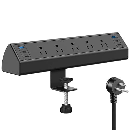 Desk Clamp Power Strip USB C,40W Total Fast Charging Station,4 PD 20W USB C Ports,Desk Edge Mount Power Strip 6 USB Ports 5 AC Outlets Surge Protector,6ft Cord,Fit 1.96" Tabletop Edge - 5 Outlets & 6 USB Ports - Black - Image 1