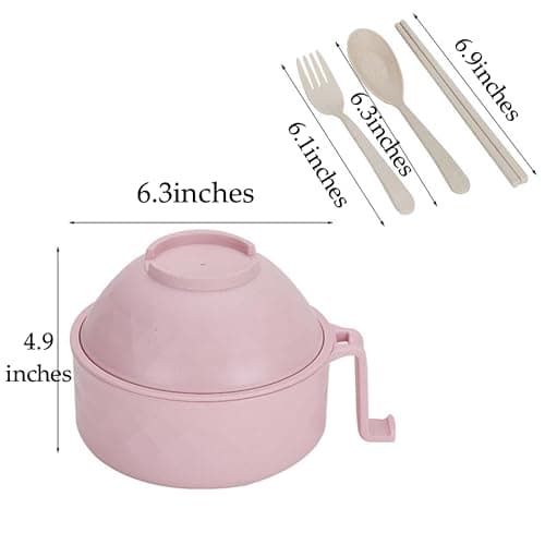 Layron Ramen Cooker Ramen Bowl Set with Chopsticks Microwave Noodle Bowl College Dorm Room Essentials for Girls for Boys Apartment Essentials (pink) thumbnail 3