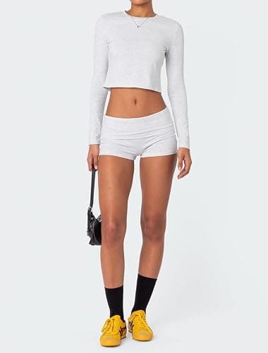 Women Fold Over Lounge Shorts Low Waist Fitted Pajama Shorts Cute Sleep Pj Short Bottoms Roll Over Yoga Shorts thumbnail 5