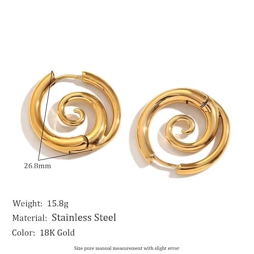 Sea Wave Spiral Hoop Earrings for Women Stainless Steel 18K Golden Plated Swirl Chunky Round Huggie Hoops Earring Fashion Birthday Jewelry Gifts Holiday thumbnail 2