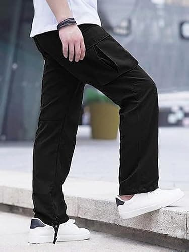 HUNGSON Mens Cargo Pants Drawstring Casual Hiking Pants Joggers Athletic Trousers Cotton Loose Straight Sweatpants for Men thumbnail 6