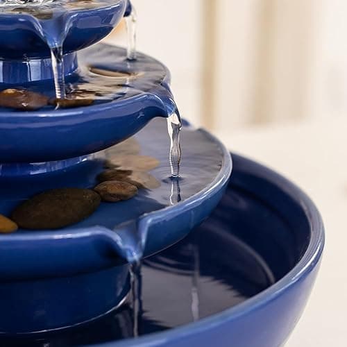 Indoor Tabletop Ceramic Fountain Water Feature Home Kitchen Office Decoration Modern Design Style (Blue) thumbnail 4