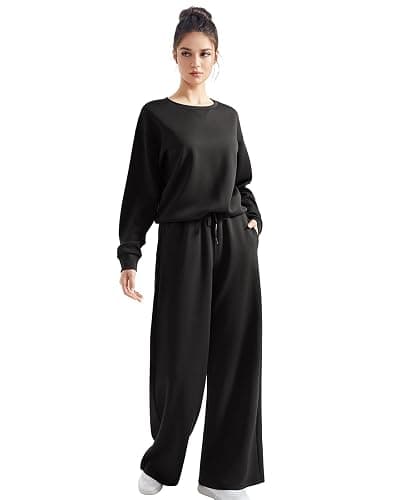 SUUKSESS Women Modal 2 piece outfits Oversized Sweatshirt Wide Leg Pants | Long Sleeve Crewneck Pullover Tops Sweatpants Sweatsuits Casual Lounge Set thumbnail 5
