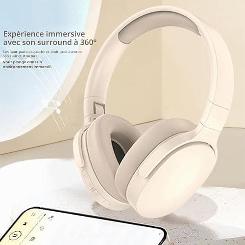 Casque Bluetooth supra-auriculaire, 6 heures d'autonomie de lecture, écouteurs confortables avec basses lourdes, son HD, casque antibruit, qualité d'appel clair et port de type C, pour voyage, travail thumbnail 4