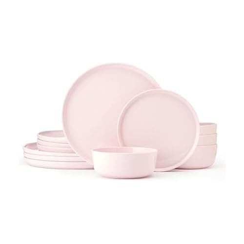 Mikasa Madison Misty Pink Bone China Dinnerware Set, 12-Piece Service for 4, Includes Dinner Plates, Salad Plates and Cereal Bowls, Dishwasher Safe - Image 1
