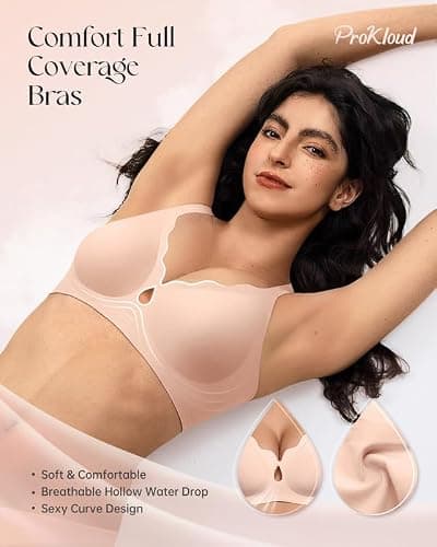 ProKloud Wireless Bras for Women Wave Push Up No Underwire Bralettes Seamless Full Coverage Support Lift Everyday Bra thumbnail 2