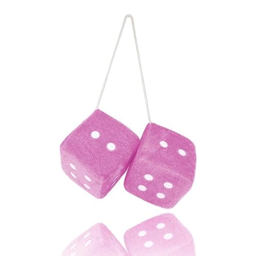 Pair 2.75” Pink with White Dots Mirror Fuzzy Plush Dice, Pink and White Soft Plush Car Decorative Hanging,Retro Square Decoration Dice for Car Hanging Accessories - Image 1