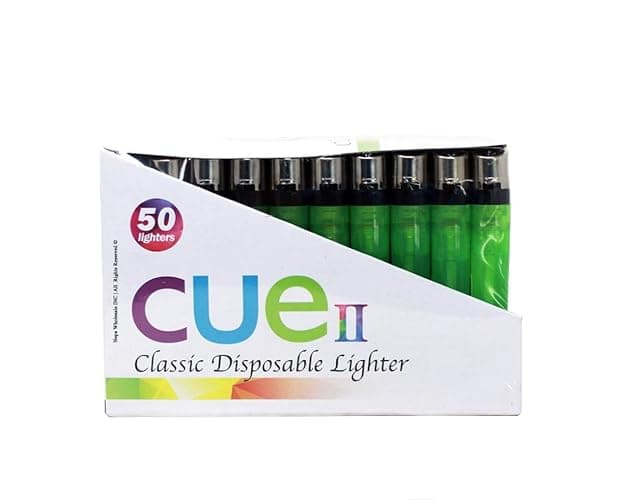 CUE II Classic Lighters, Assorted Colors, Regular Size, Long Lasting, 50-Count Tray thumbnail 2