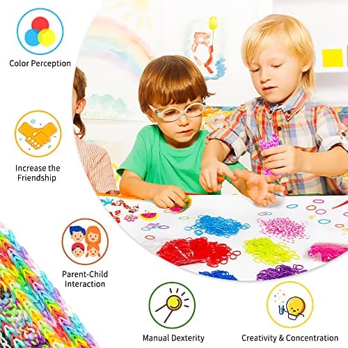 INSCRAFT 17500+ Rubber Loom Bands with 3 Layer Pink Container, 28 Colors, 600 S-Clips, 352 Beads, 40 Cartoon Pendant, Bracelet Making Refill Kit for Kids thumbnail 7