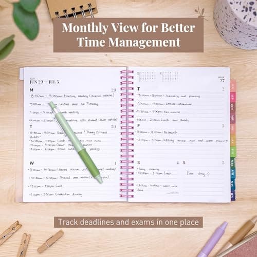 Rileys Academic Planner 2026-2027, Daily, Weekly & Monthly Planner, July 2026 - June 2027, Student Notes Pages, Twin-Wire Binding, Weekly Agenda for School & Work (8 x 6-Inches, Deco, Pink) thumbnail 6