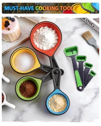 Measuring Cups and Spoons set, Collapsible Measuring Cups, 8 piece Measuring Tool Engraved Metric/US Markings for Liquid & Dry Measuring, Space Saving, BPA Free Silicone, Colorful thumbnail 5