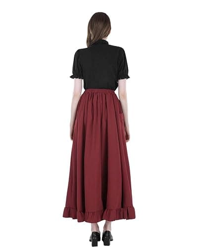 Nuoqi Victorian Blouse Women Black Ruffle Edwardian Shirt Short Cotton 1800s Vintage Top with Bow thumbnail 4