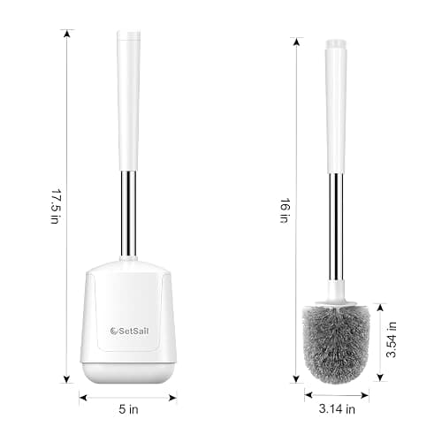 SetSail Toilet Brush, Self Closing Lid Toilet Bowl Brushes Holder and Extra Long Handle Ventilated Toilet Brush Set for Bathroom Cleaning, Nylon Bristles, Pure White thumbnail 2
