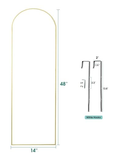 BEVERDY 14"x 48" Arched Vertical Wall Mirror, Gold Frame, Over The Door, Full Body, Hanging or Mounting, Modern Style thumbnail 2
