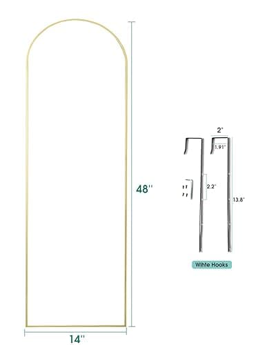 BEVERDY Over The Door Mirror - 14"x48" Arched Full Body Mirror, Gold - Gold - 48"L x 14"W thumbnail 3