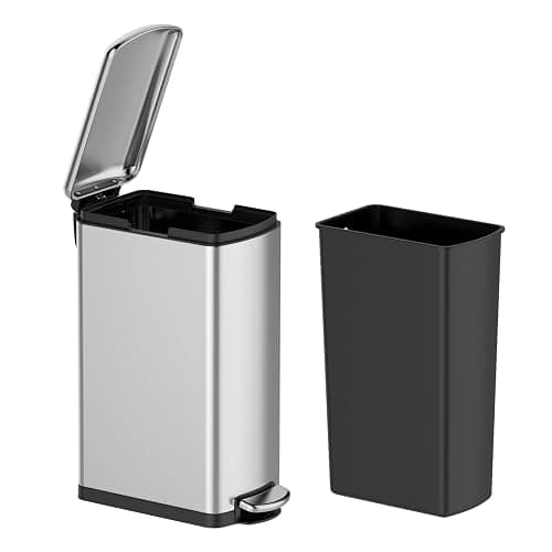 Garvee 8-Gallon (30l) Slim Stainless Steel Trash Bin with Inner Bucket, Narrow Step-on Garbage Can with Soft-Close Lid – Ideal for Kitchen, Bathroom, or Office, Silver - Image 1