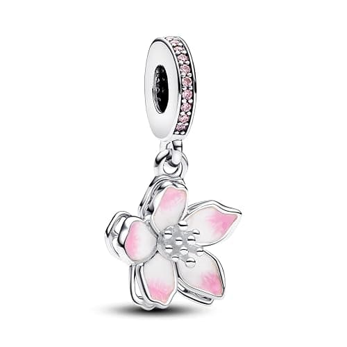 PANDORA Moments Cherry Blossom Dangle Charm - Sterling Silver Charm with Cubic Zirconia & Enamel - Jewelry for Women - Includes Gift Box thumbnail 2