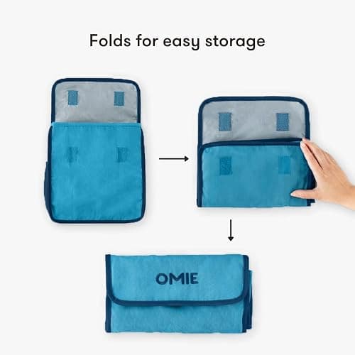 Omie OmieBox Lunch Bag - Washable, Foldable, Durable, WaterResistant Fabric with Interior Pocket and External Bottle Holder (Blue) thumbnail 5