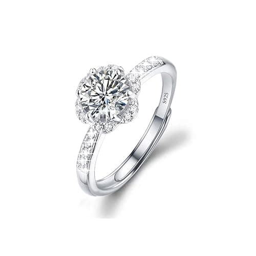 M&Ostyle 925Silver Moissanite Adjustable Engagement Ring, Promise Eternity Ring for Women,Wedding Rings,Jewelry Gift,Friendship Promise Fashion Jewelry Valentine Gifts for Women - flower