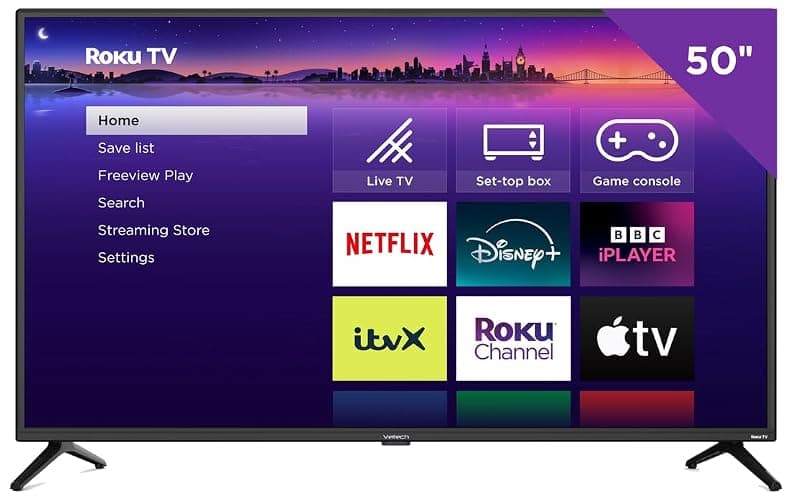 Veltech 50 Inch Smart TV 4K – UHD Roku TV with Freeview, Netflix, Apple TV+, BBC iPlayer, HDR, Dolby Audio, Voice Control, HDMI, USB – Smart TV for Living Room or Home Theatre [Energy Class G] - Image 1