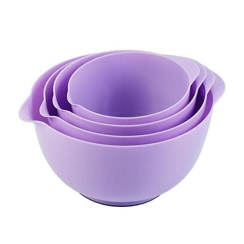 BoxedHome Nesting Plastic Mixing Bowl Set, 4 Piece Mixing Bowl Set with Pour Spouts, Size 1.7, 2.5, 3.5 and 4.5qt, for Prepping, Mixing, Baking, Cooking(2023 New Version, Purple)