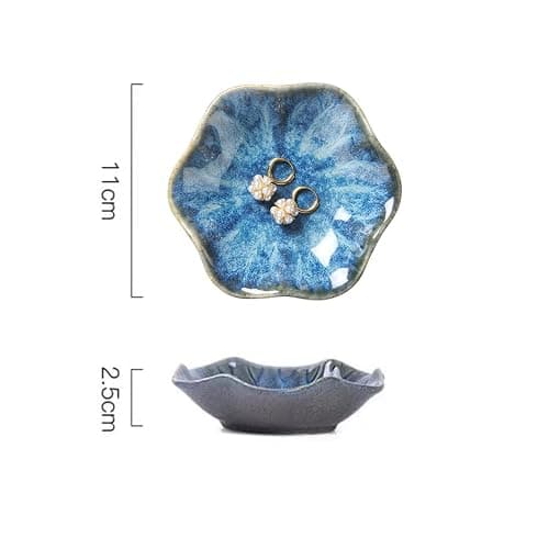Lotus Leaf Shape Ring Holder Dish, Small Key Bowl, Ceramic Trinket Tray Jewelry Dish Organizing Necklace Earrings for Mom Friend Sister. All Jewelries Are NOT Included. Light Blue. thumbnail 3
