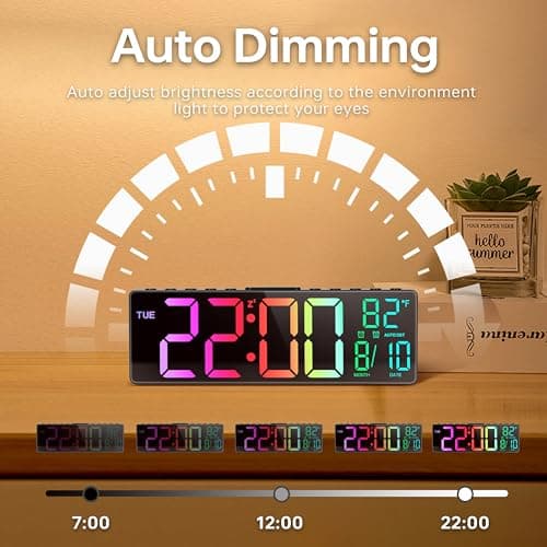 JALL 10.5'' Large Digital Alarm Clock with 8 RGB Colors, Date, Month, Temperature LED, Auto DST, Digital Clock Large Display for Classroom, Office, Bedroom, Back-to-School Gift for Students, Teachers thumbnail 9