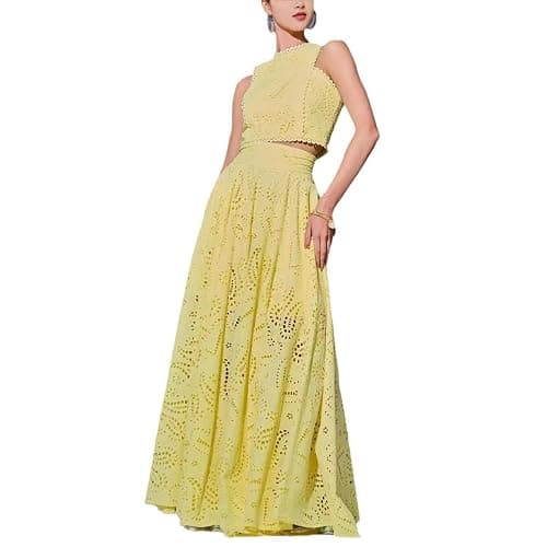Women's Summer 2 Piece Outfits,Crop Tank Tops Long Skirt,Set Sleeveless Maxi Dress Nightclub Party Dress with Pocket Summer thumbnail 5